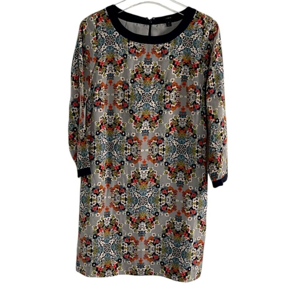J.Crew Misty Fog Floral Silk Lined Shift Dress with Pockets Size 2